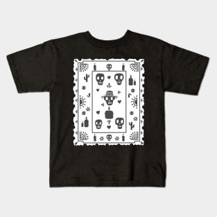 Papel Picado - black- skull - cactus- bone - candles - white - Dia De Los Muertos Kids T-Shirt